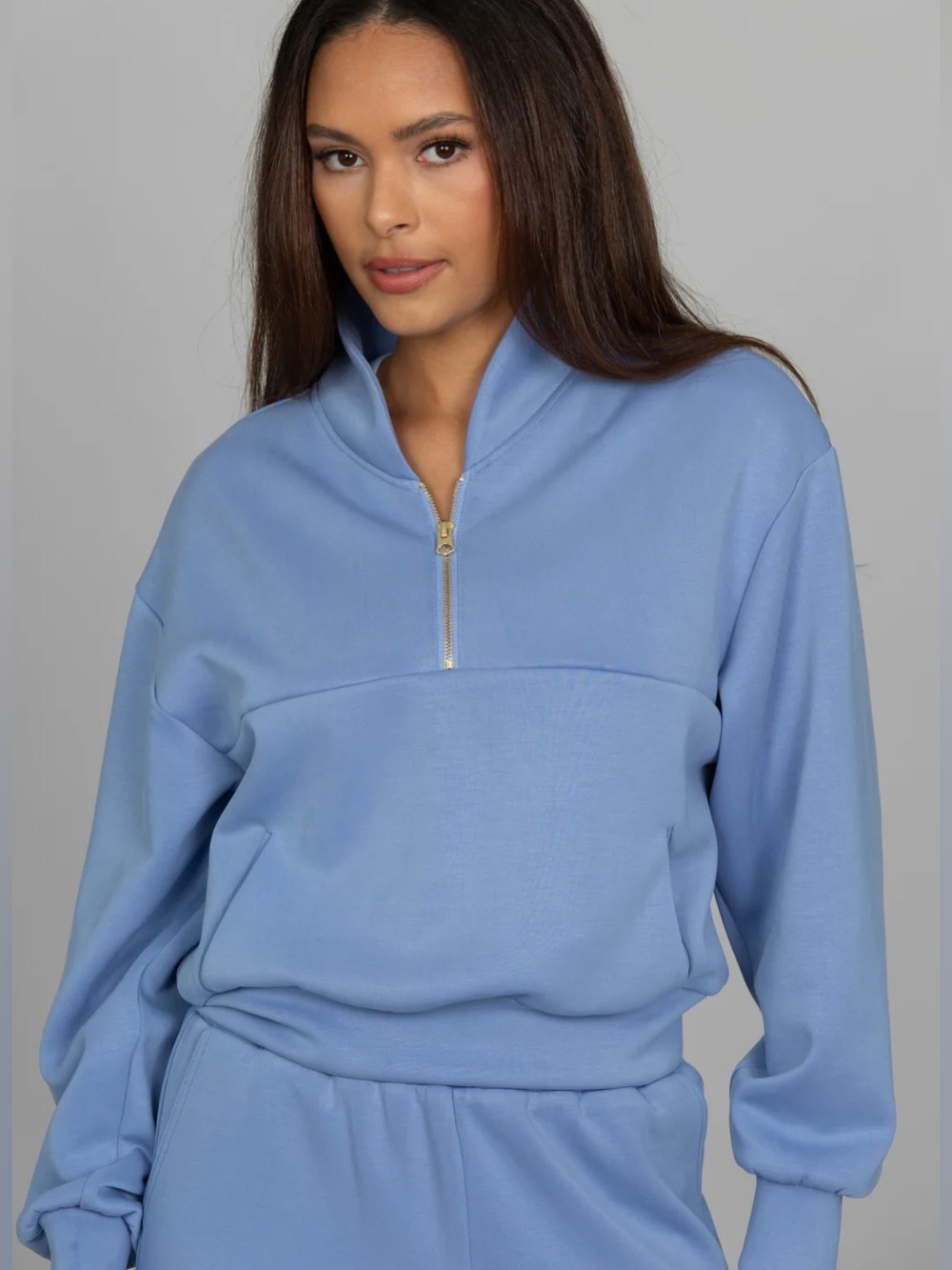 Gold Hinge MEDIUM Periwinkle Luxesoft Lounge quarter zip sweatshirt